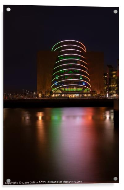 The lights of the Dublin Convention Centre reflected in the river Liffey at night Acrylic by Dave Collins