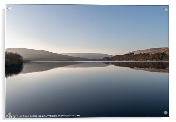 Reflections in Catcleugh Reservoir on a very calm day in Northumberland, England Acrylic by Dave Collins
