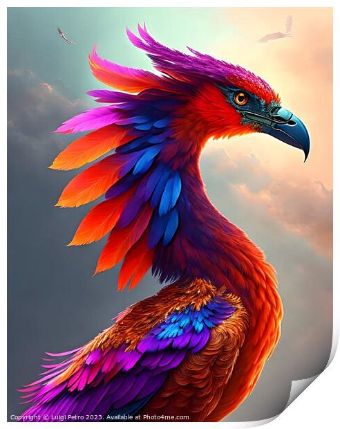 Portrait of a bird in full colors. Print by Luigi Petro
