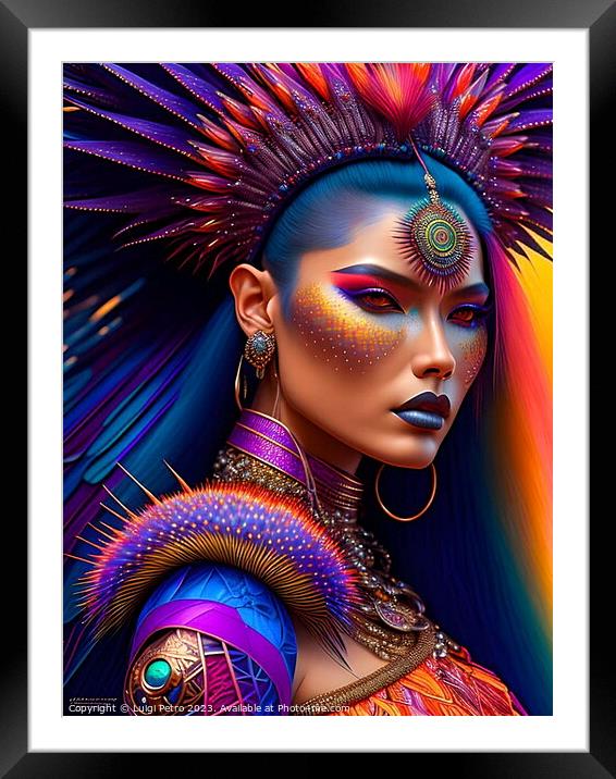 Vibrant Amazonian Warrior Queen Framed Mounted Print by Luigi Petro