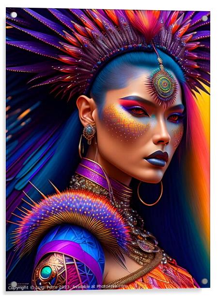Vibrant Amazonian Warrior Queen Acrylic by Luigi Petro