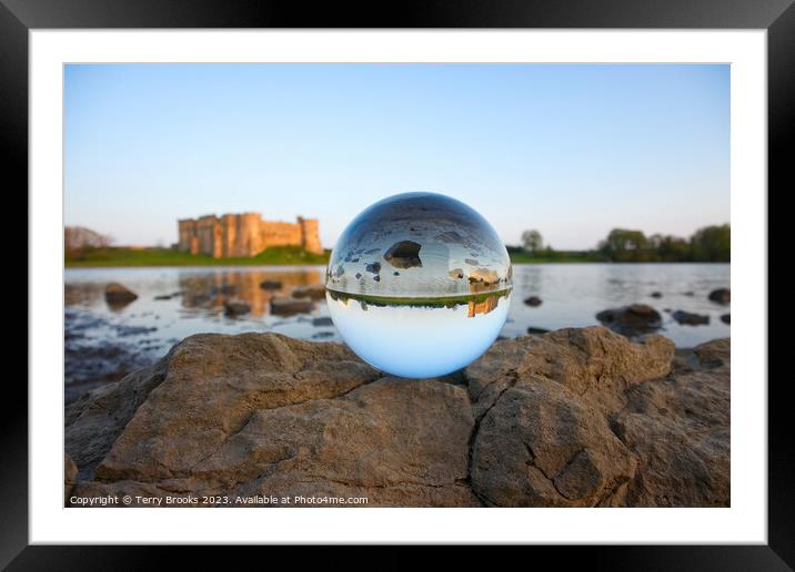 Carew Castle Pembrokeshire Refracted in a Cystal Framed Mounted Print by Terry Brooks