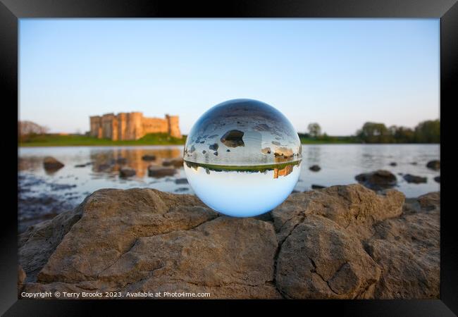 Carew Castle Pembrokeshire Refracted in a Cystal Framed Print by Terry Brooks