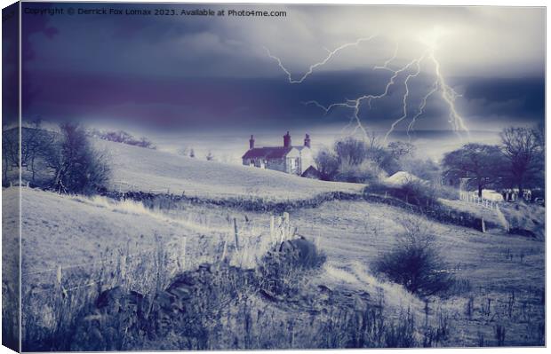 Lightning storm over birtle Canvas Print by Derrick Fox Lomax