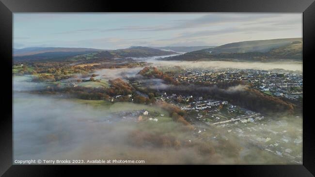 Ystradgynalais, Swansea Valley in the misty fog Framed Print by Terry Brooks