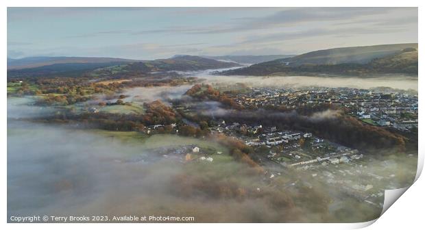 Ystradgynalais, Swansea Valley in the misty fog Print by Terry Brooks