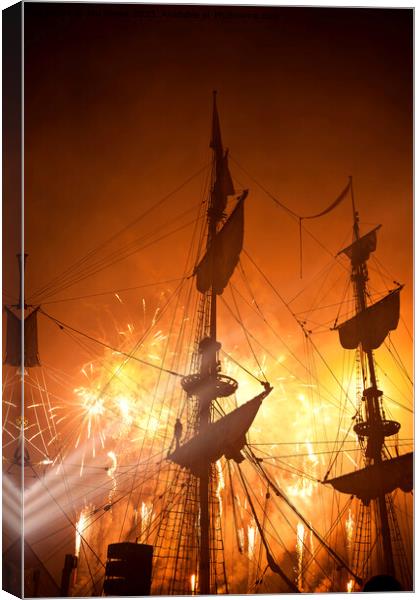 Enchanting Tall Ships Fireworks Display Canvas Print by Jim Jones