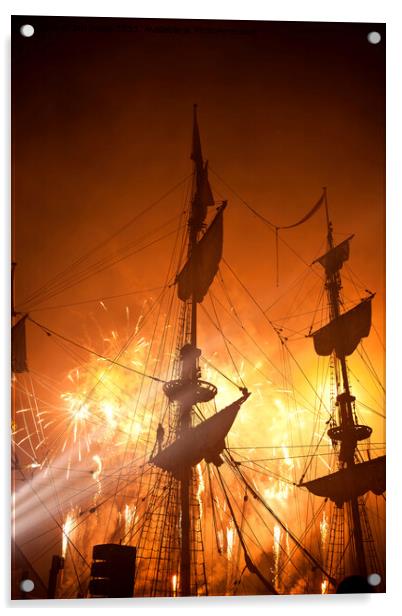 Enchanting Tall Ships Fireworks Display Acrylic by Jim Jones