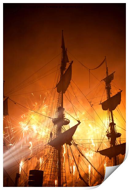 Enchanting Tall Ships Fireworks Display Print by Jim Jones