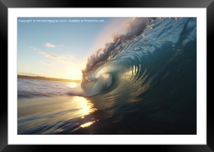 A big wave looking into the wave tunnel during sunset created wi Framed Mounted Print by Michael Piepgras