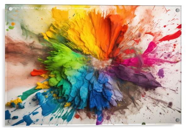 A color Wheel with goethe colors exploding in colorful powder on Acrylic by Michael Piepgras