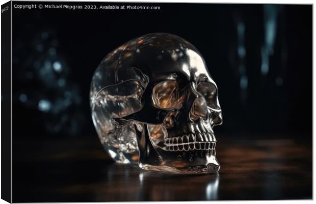 A crystal skull in a dark cave created with generative AI techno Canvas Print by Michael Piepgras