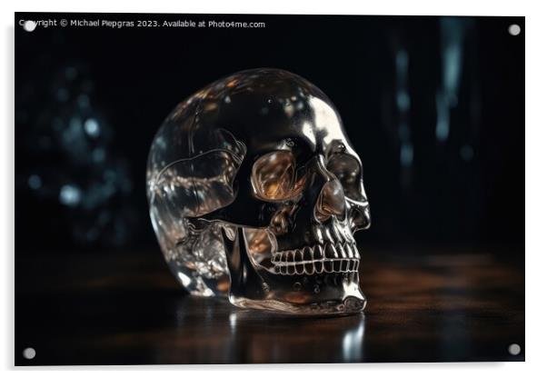 A crystal skull in a dark cave created with generative AI techno Acrylic by Michael Piepgras