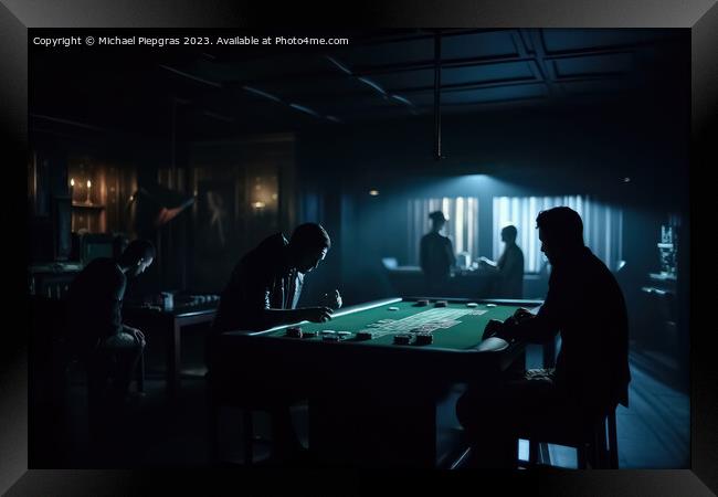 A dark room with the silhouettes of people gambling created with Framed Print by Michael Piepgras