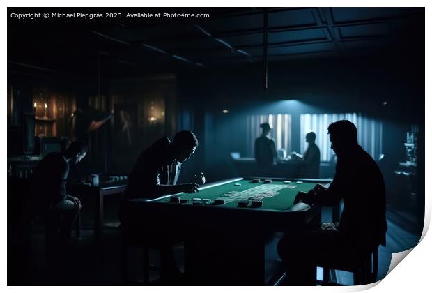 A dark room with the silhouettes of people gambling created with Print by Michael Piepgras