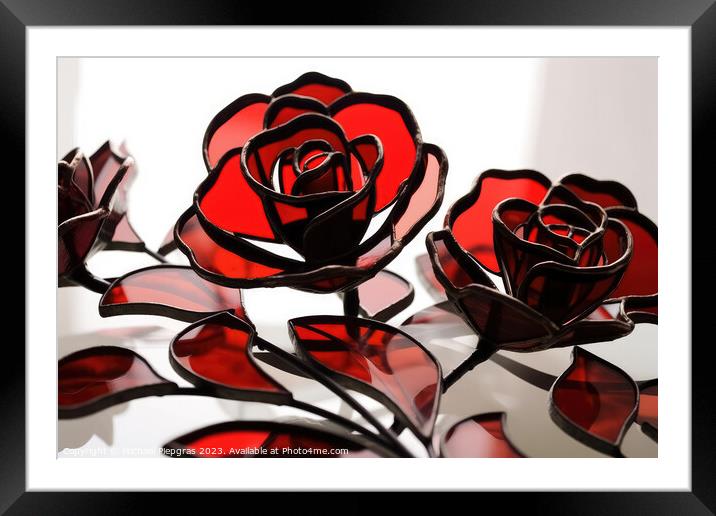 A larger bouquet of red roses made of stained glas on a white su Framed Mounted Print by Michael Piepgras