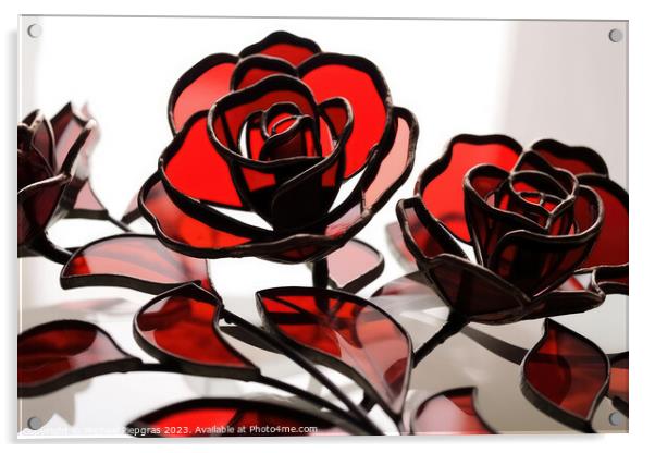A larger bouquet of red roses made of stained glas on a white su Acrylic by Michael Piepgras