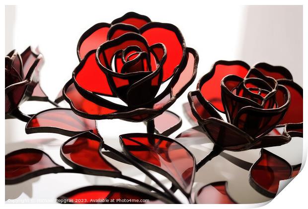 A larger bouquet of red roses made of stained glas on a white su Print by Michael Piepgras