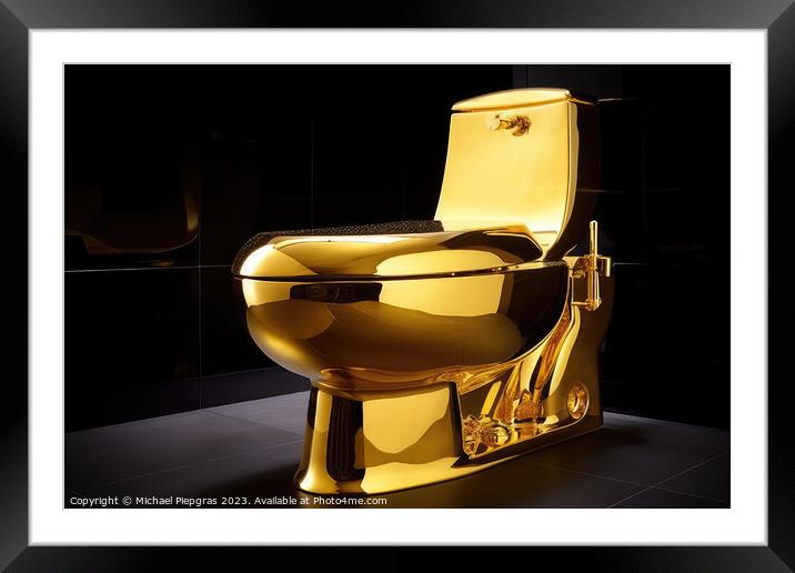 A luxurious toilet made of pure gold created with generative AI  Framed Mounted Print by Michael Piepgras