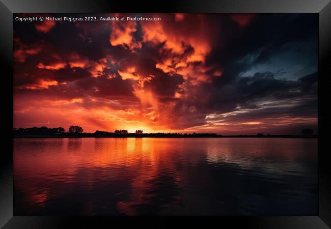 A stunning and dramatic sunset sky created with generative AI te Framed Print by Michael Piepgras