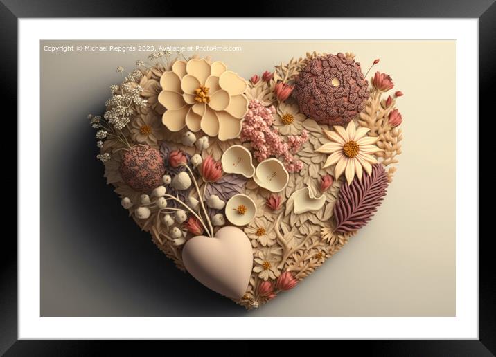 A Valentines Day Heart made of Flowers on a light background cre Framed Mounted Print by Michael Piepgras