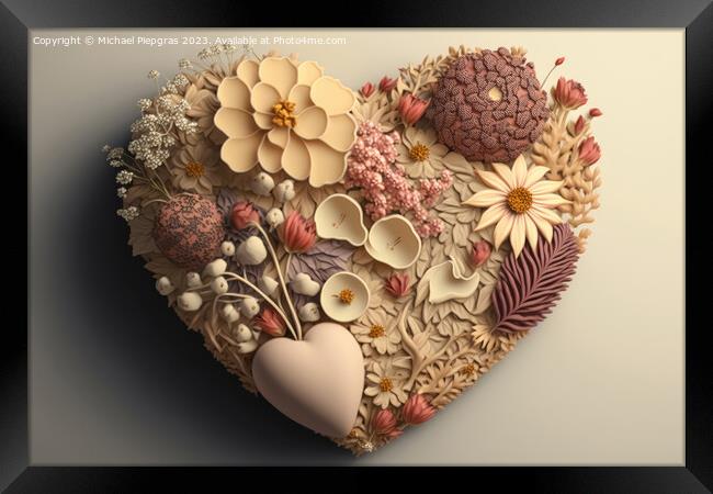 A Valentines Day Heart made of Flowers on a light background cre Framed Print by Michael Piepgras