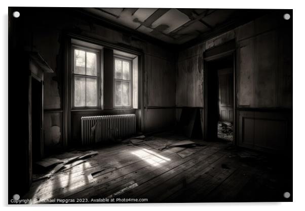 An abandoned House viewed from a room inside created with genera Acrylic by Michael Piepgras