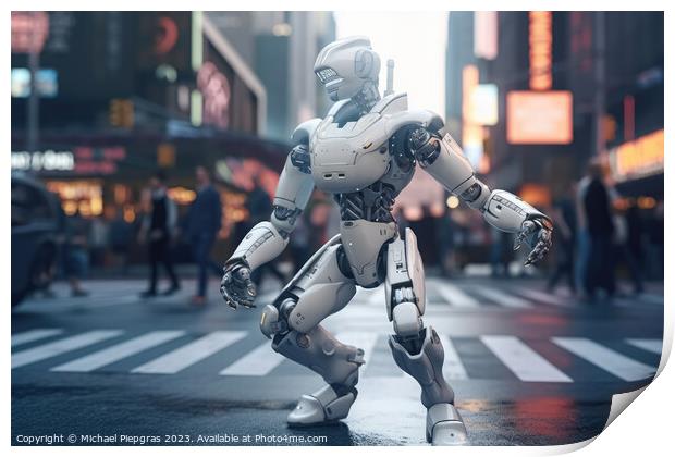 An AI robot dancing in a busy street for some money created with Print by Michael Piepgras