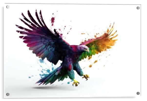 Flying eagle colorful on white background created with generativ Acrylic by Michael Piepgras