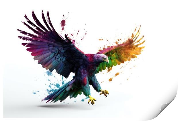 Flying eagle colorful on white background created with generativ Print by Michael Piepgras