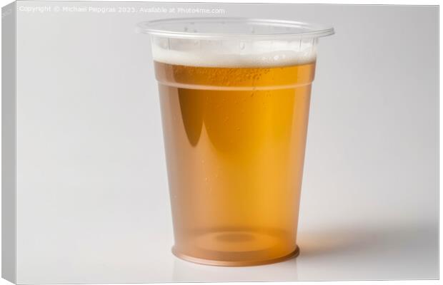 Glass of beer in a plastic tumbler on a white background created Canvas Print by Michael Piepgras