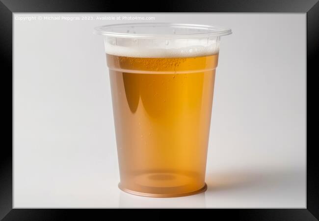 Glass of beer in a plastic tumbler on a white background created Framed Print by Michael Piepgras