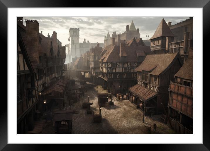 Medieval London dirty look created with generative AI technology Framed Mounted Print by Michael Piepgras