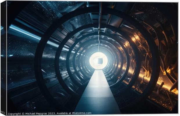 Travelling through a time tunnel with a galaxy in the background Canvas Print by Michael Piepgras
