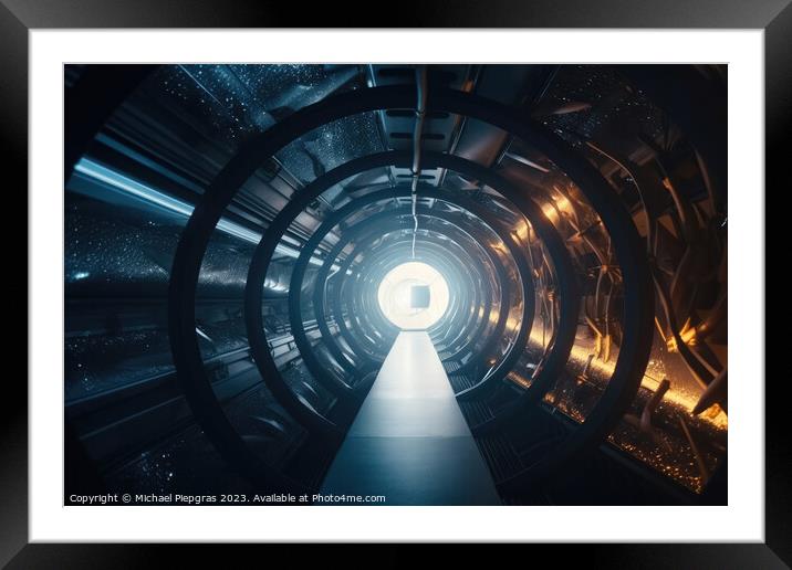 Travelling through a time tunnel with a galaxy in the background Framed Mounted Print by Michael Piepgras