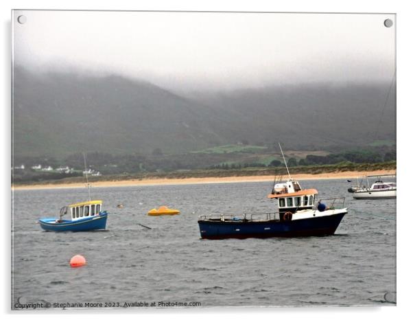 Fishing boats in the rain Acrylic by Stephanie Moore