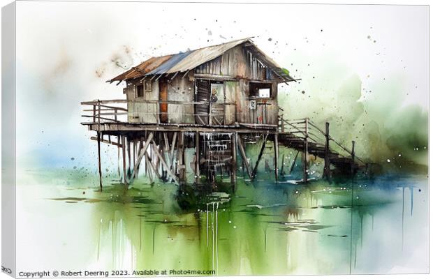 Fishing Hut Canvas Print by Robert Deering