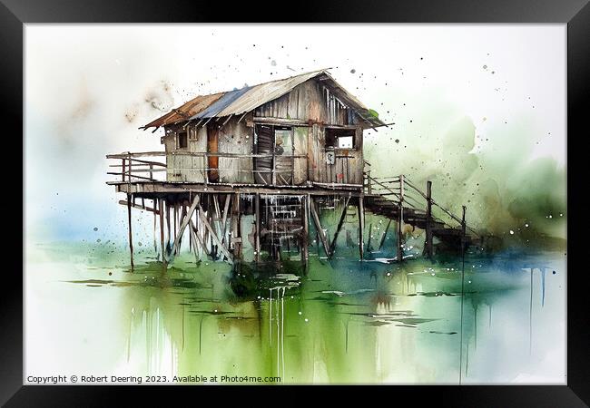 Fishing Hut Framed Print by Robert Deering