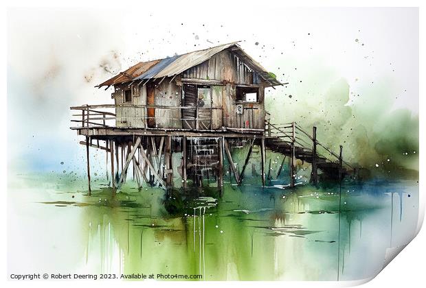Fishing Hut Print by Robert Deering