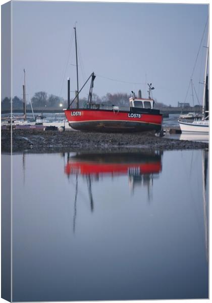 Low tide over Brightlingsea Harbour in reflection  Canvas Print by Tony lopez