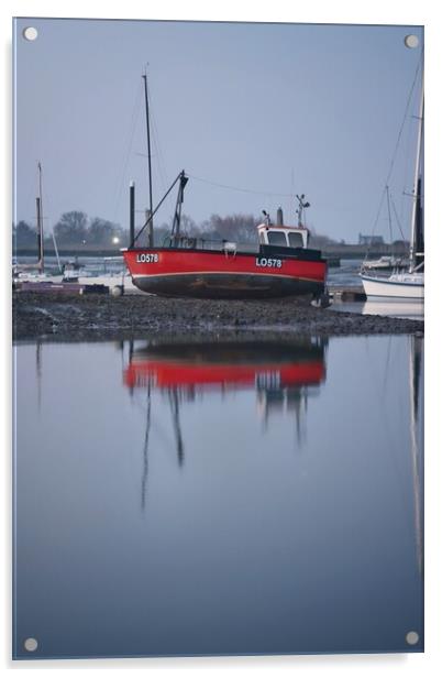 Low tide over Brightlingsea Harbour in reflection  Acrylic by Tony lopez