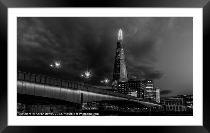 The Shard & London Bridge in monochrome Framed Mounted Print by Adrian Rowley