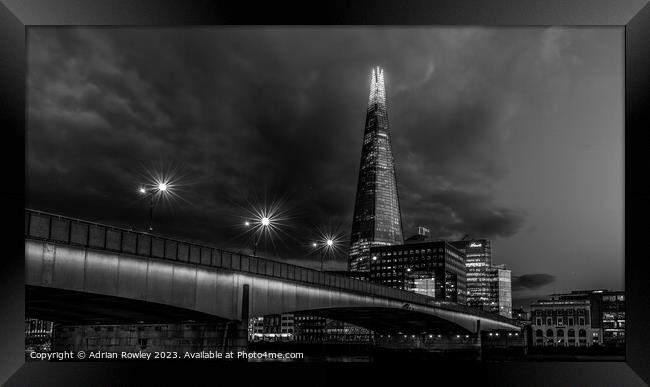 The Shard & London Bridge in monochrome Framed Print by Adrian Rowley