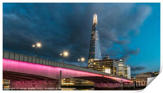 The Shard & London Bridge at blue hour Print by Adrian Rowley