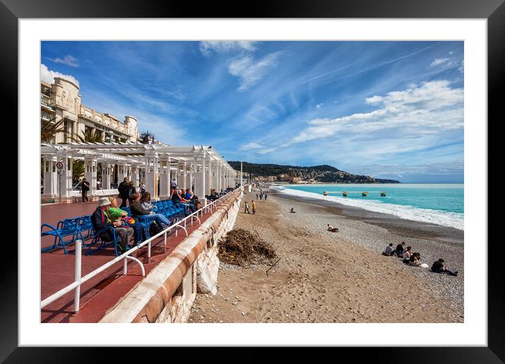 Beach and Promenade des Anglais in City of Nice Framed Mounted Print by Artur Bogacki