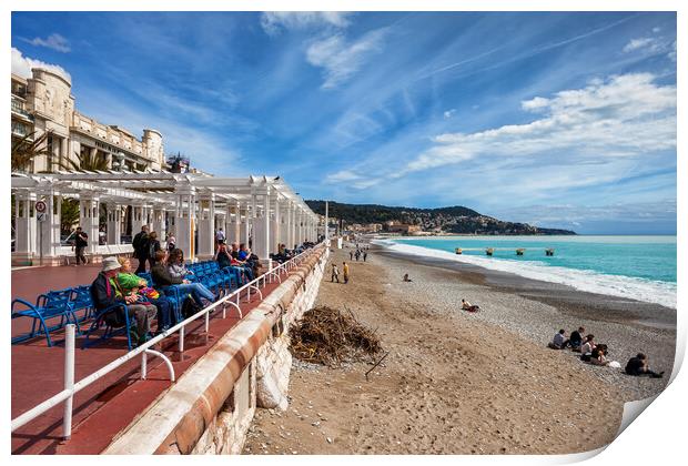 Beach and Promenade des Anglais in City of Nice Print by Artur Bogacki