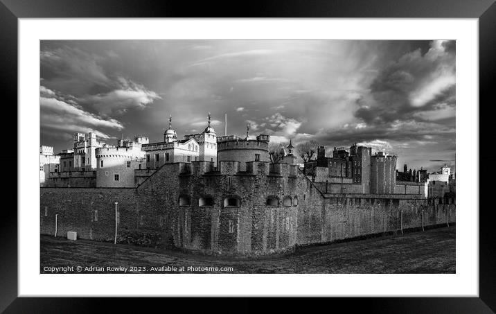 The Tower of London monochrome after the storm Framed Mounted Print by Adrian Rowley