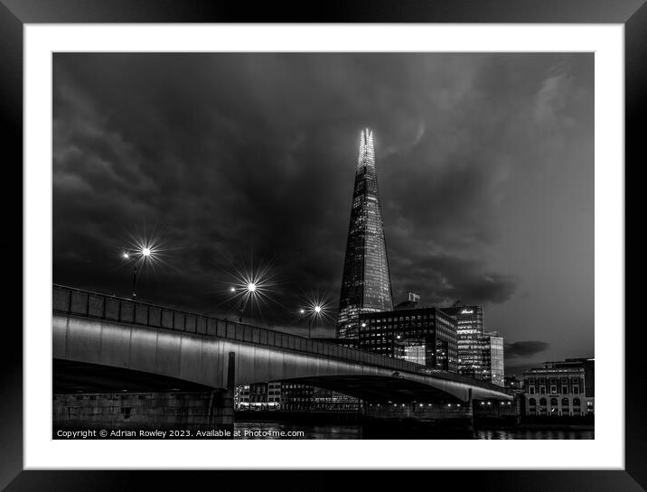 The Shard & London Bridge in monochrome Framed Mounted Print by Adrian Rowley