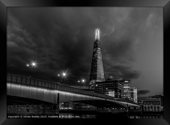 The Shard & London Bridge in monochrome Framed Print by Adrian Rowley