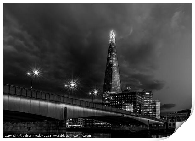 The Shard & London Bridge in monochrome Print by Adrian Rowley